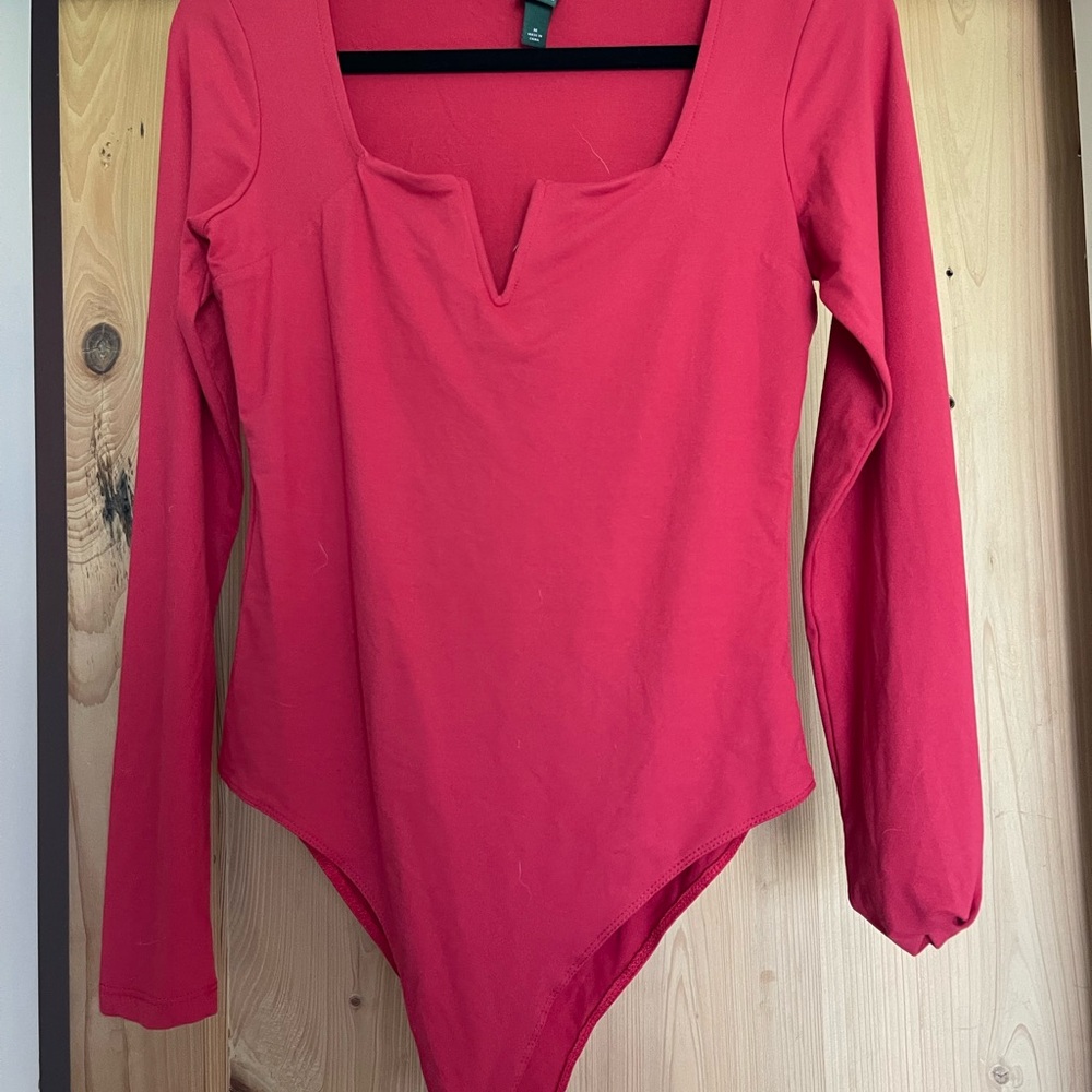 Wild Fable Red Long Sleeve Bodysuit – Deep V Cut